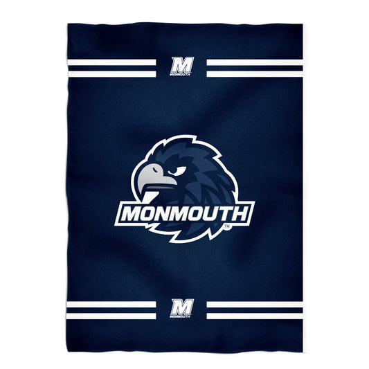 Monmouth Hawks Game Day Soft Premium Fleece Navy Throw Blanket 40 x 58 Logo and Stripes