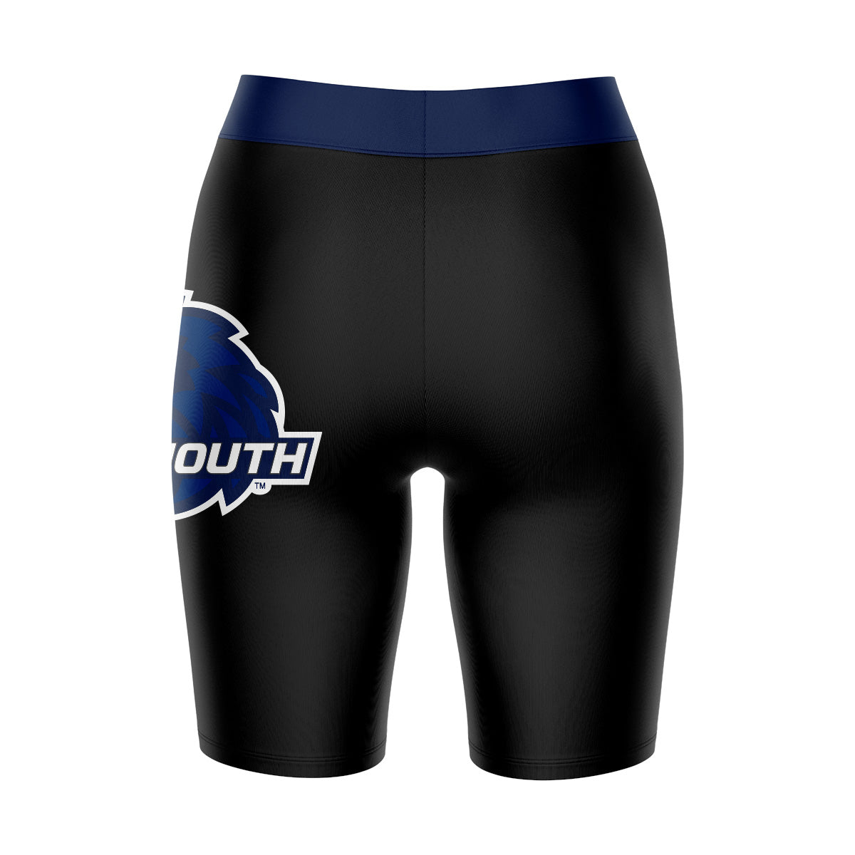 Monmouth Hawks Vive La Fete Game Day Logo on Thigh and Waistband Black and Navy Women Bike Short 9 Inseam"