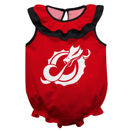 Minnesota State Dragons Red Sleeveless Ruffle One Piece Jumpsuit Logo Bodysuit by Vive La Fete
