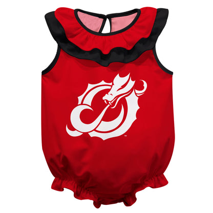 Minnesota State Dragons Red Sleeveless Ruffle One Piece Jumpsuit Logo Bodysuit by Vive La Fete
