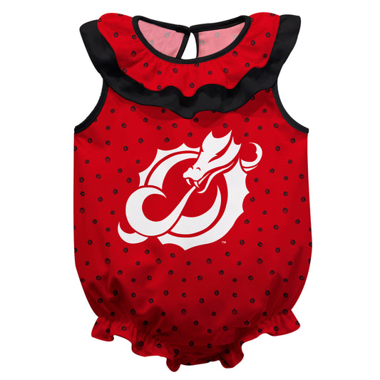 Minnesota State Dragons Swirls Red Sleeveless Ruffle One Piece Jumpsuit Logo Bodysuit by Vive La Fete