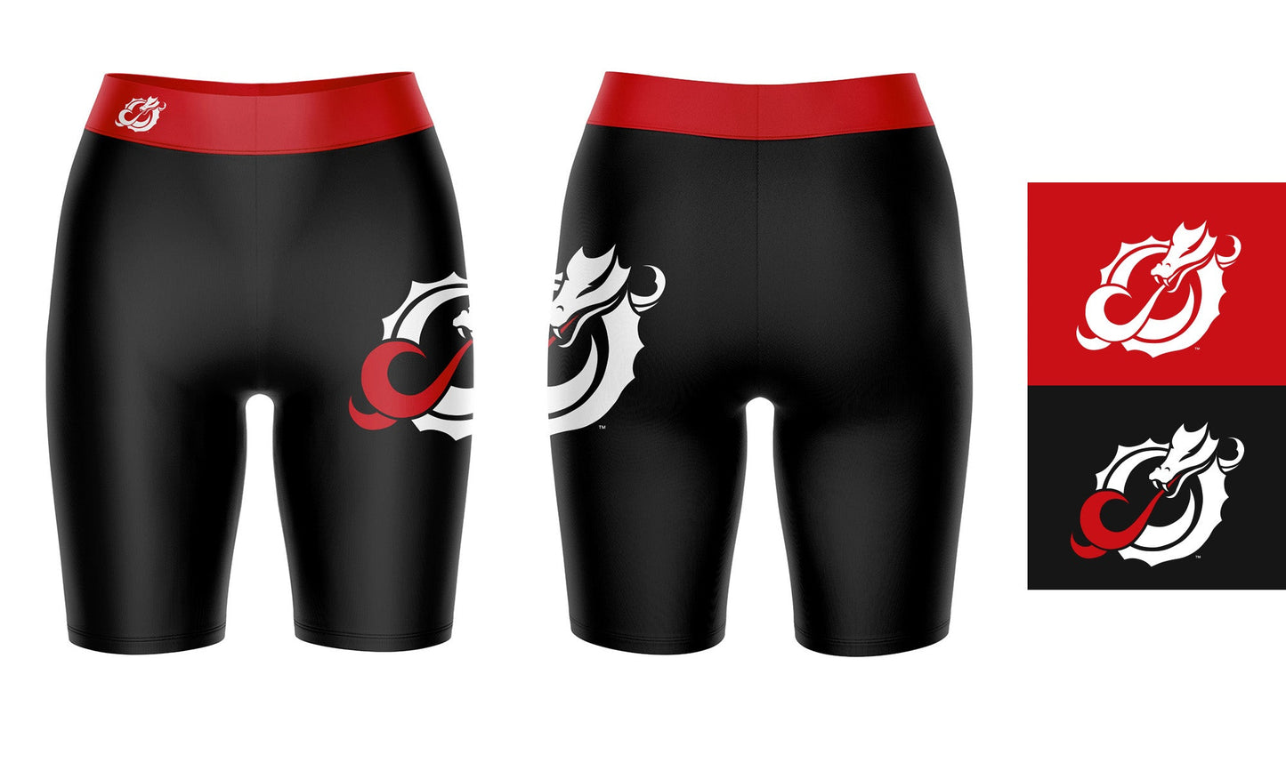 Minnesota State Dragons Vive La Fete Game Day Logo on Thigh and Waistband Black and Red Women Bike Short 9 Inseam"