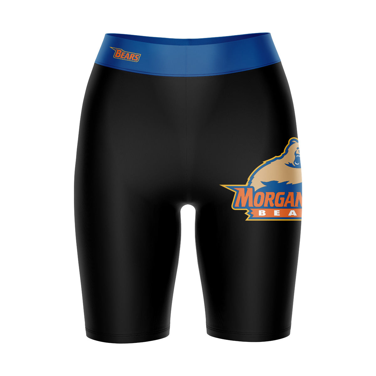 Morgan State Bears Vive La Fete Game Day Logo on Thigh and Waistband Black and Blue Women Bike Short 9 Inseam