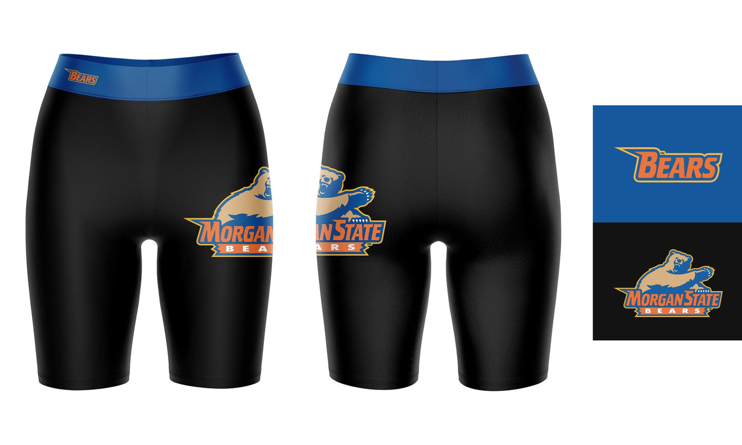 Morgan State Bears Vive La Fete Game Day Logo on Thigh and Waistband Black and Blue Women Bike Short 9 Inseam