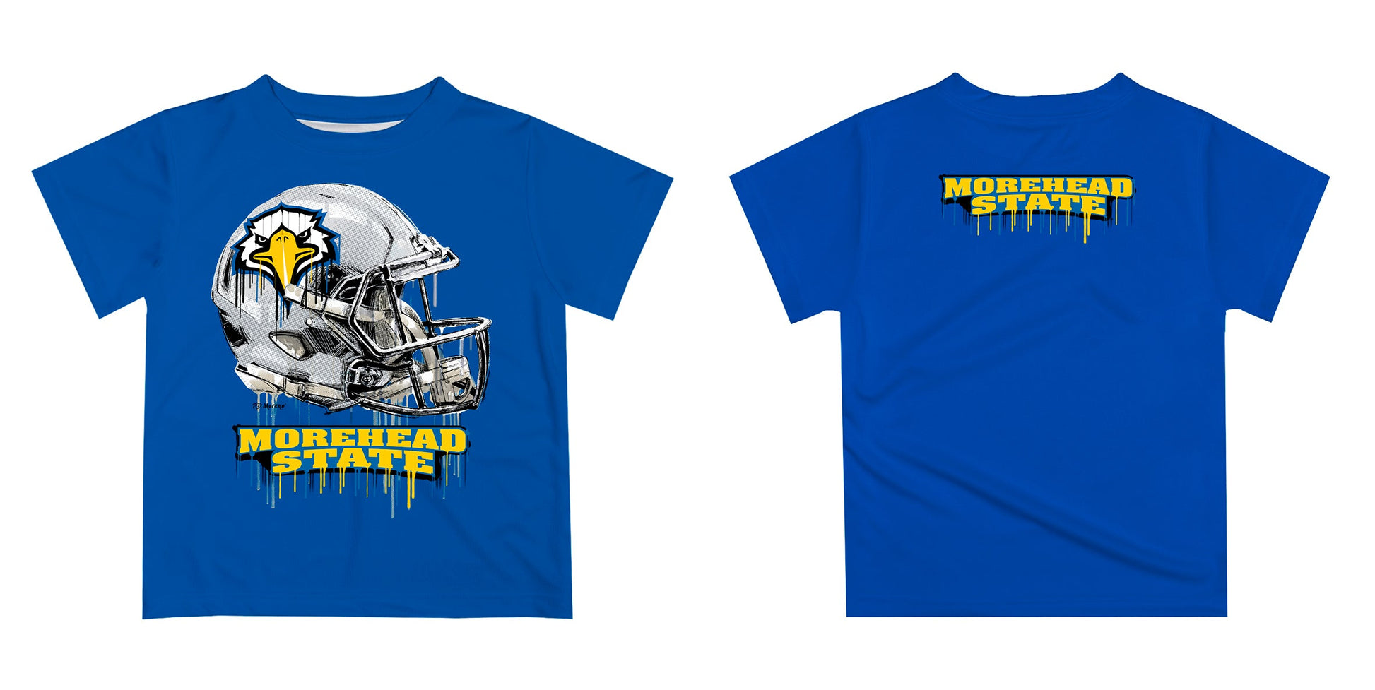 Morehead State Eagles Original Dripping Football Helmet Blue T-Shirt by Vive La Fete