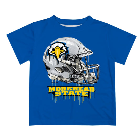 Morehead State Eagles Original Dripping Football Helmet Blue T-Shirt by Vive La Fete