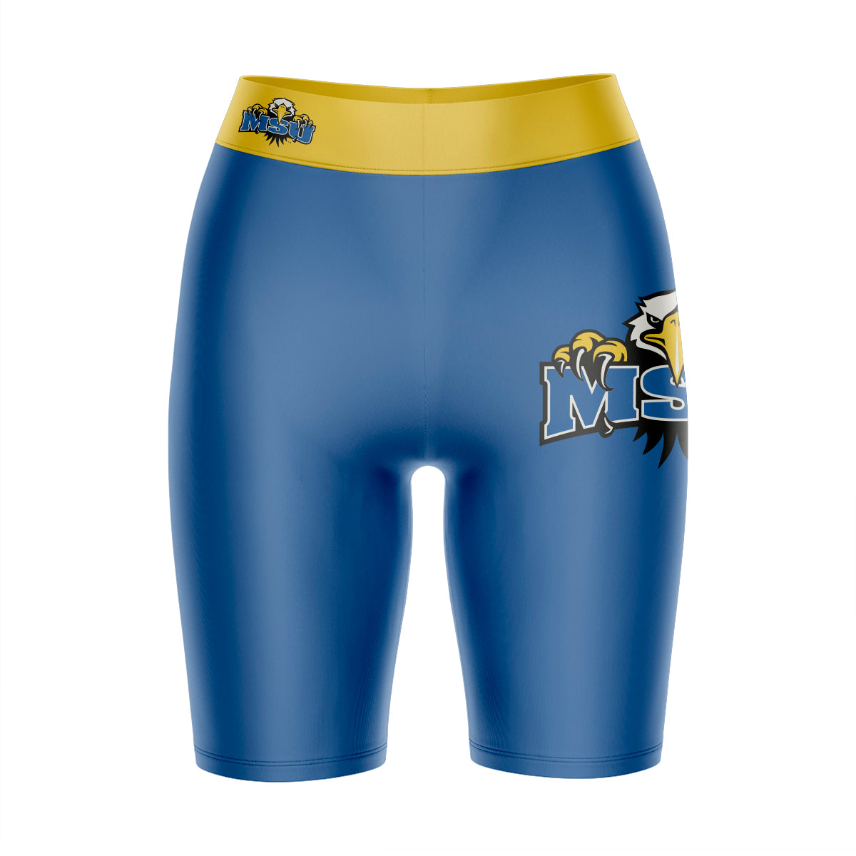 Morehead State Eagles Vive La Fete Game Day Logo on Thigh and Waistband Blue and Gold Women Bike Short 9 Inseam