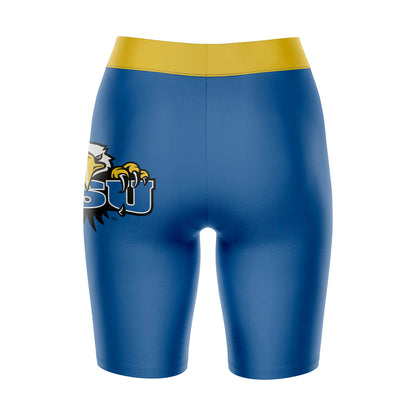 Morehead State Eagles Vive La Fete Game Day Logo on Thigh and Waistband Blue and Gold Women Bike Short 9 Inseam