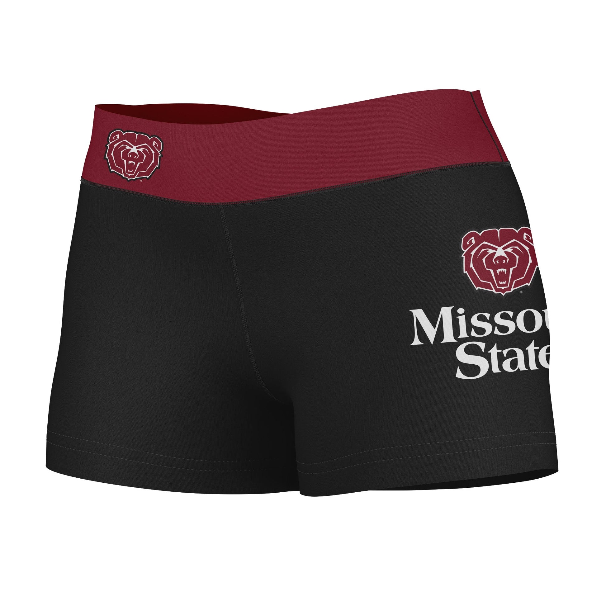 Missouri State Bears Vive La Fete Logo on Thigh & Waistband Black & Maroon Women Yoga Booty Workout Shorts 3.75 Inseam