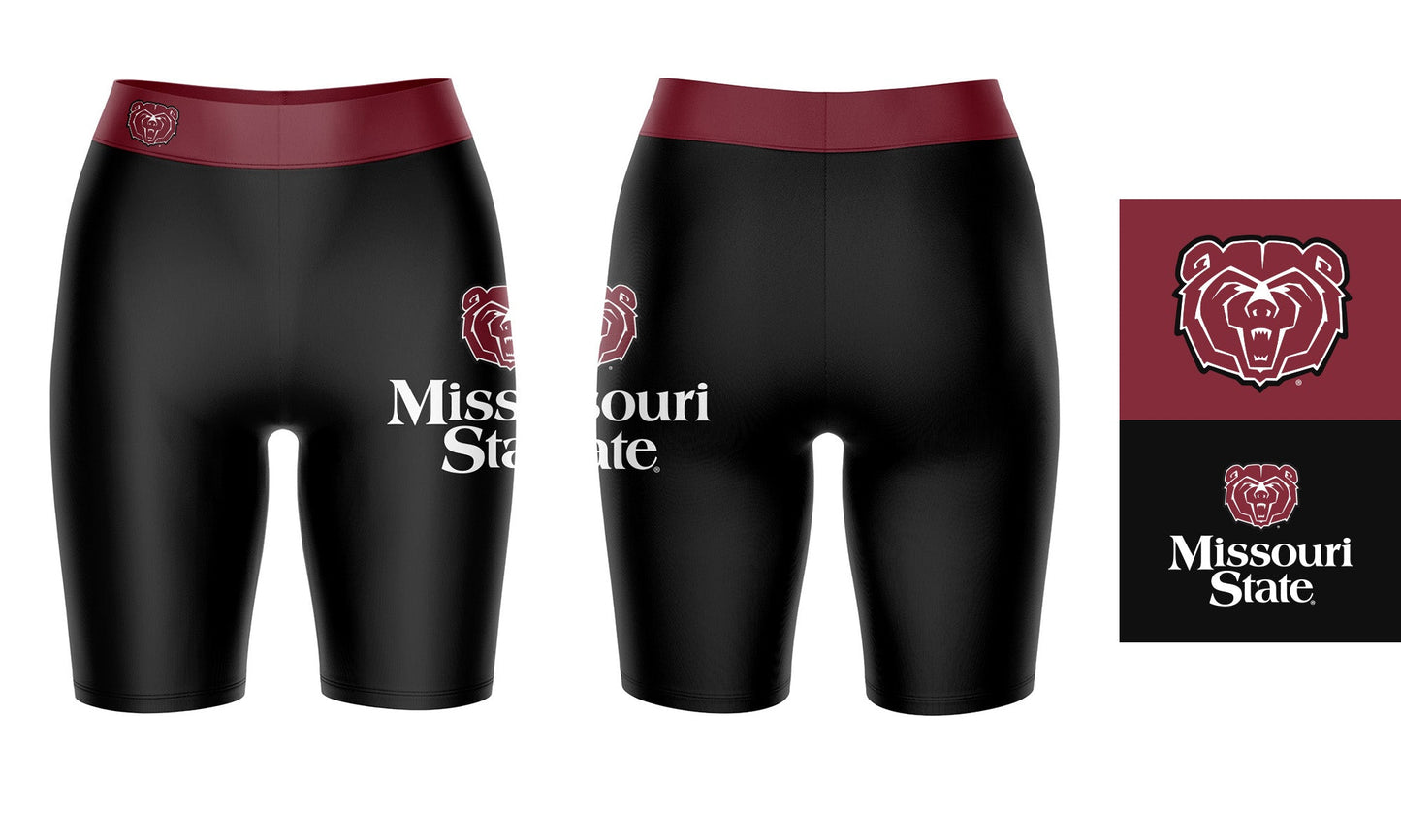 Missouri State Bears Vive La Fete Game Day Logo on Thigh and Waistband Black and Maroon Women Bike Short 9 Inseam"