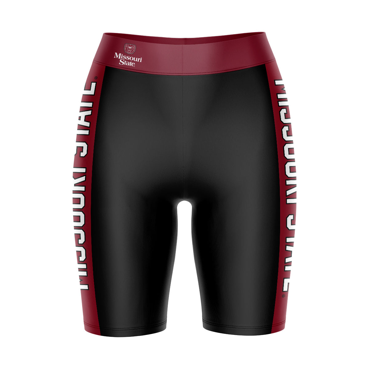 Missouri State Bears Vive La Fete Game Day Logo on Waistband and Maroon Stripes Black Women Bike Short 9 Inseam"