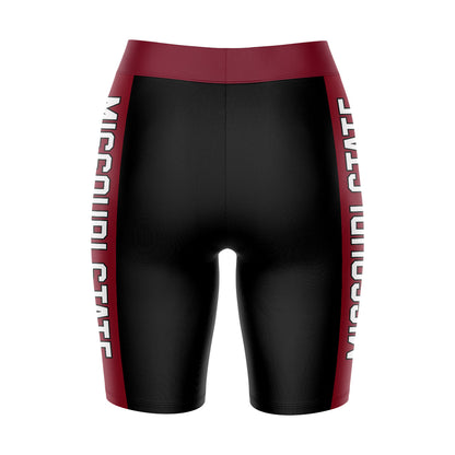 Missouri State Bears Vive La Fete Game Day Logo on Waistband and Maroon Stripes Black Women Bike Short 9 Inseam"