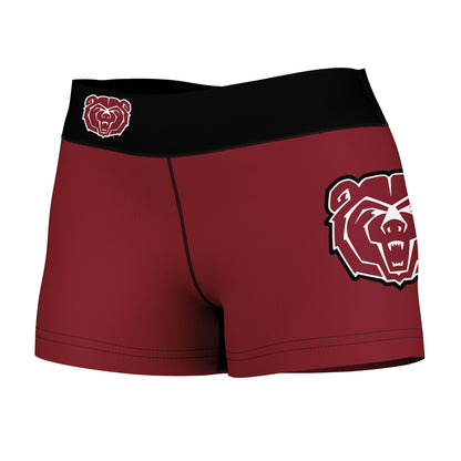 Missouri State Bears Vive La Fete Logo on Thigh & Waistband Maroon Black Women Yoga Booty Workout Shorts 3.75 Inseam