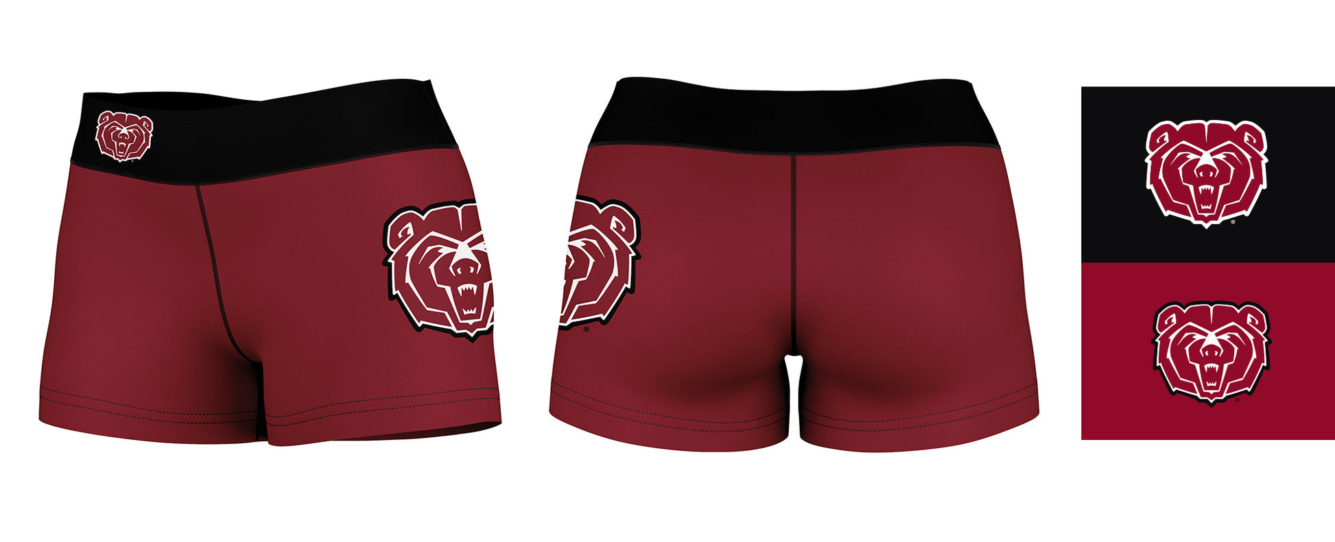 Missouri State Bears Vive La Fete Logo on Thigh & Waistband Maroon Black Women Yoga Booty Workout Shorts 3.75 Inseam - Vive La F̻te - Online Apparel Store