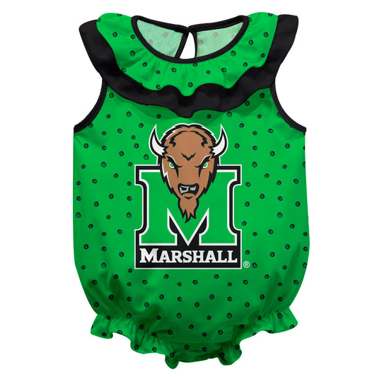 Marshall Thundering Herd MU Swirls Green Sleeveless Ruffle One Piece Jumpsuit Logo Bodysuit by Vive La Fete