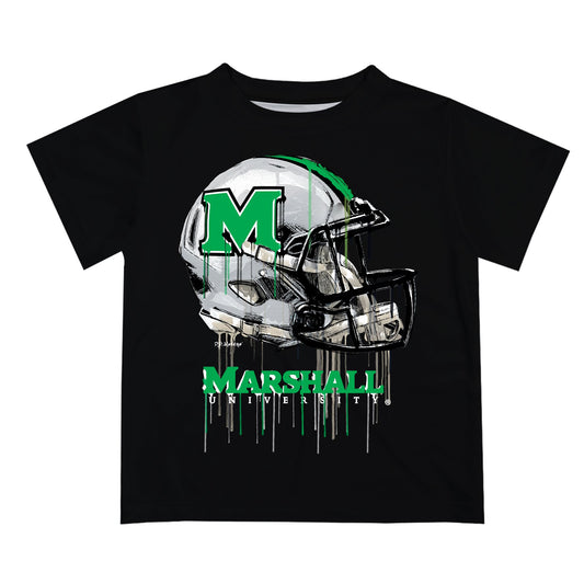 Marshall Thundering Herd MU Original Dripping Football Helmet Black T-Shirt by Vive La Fete