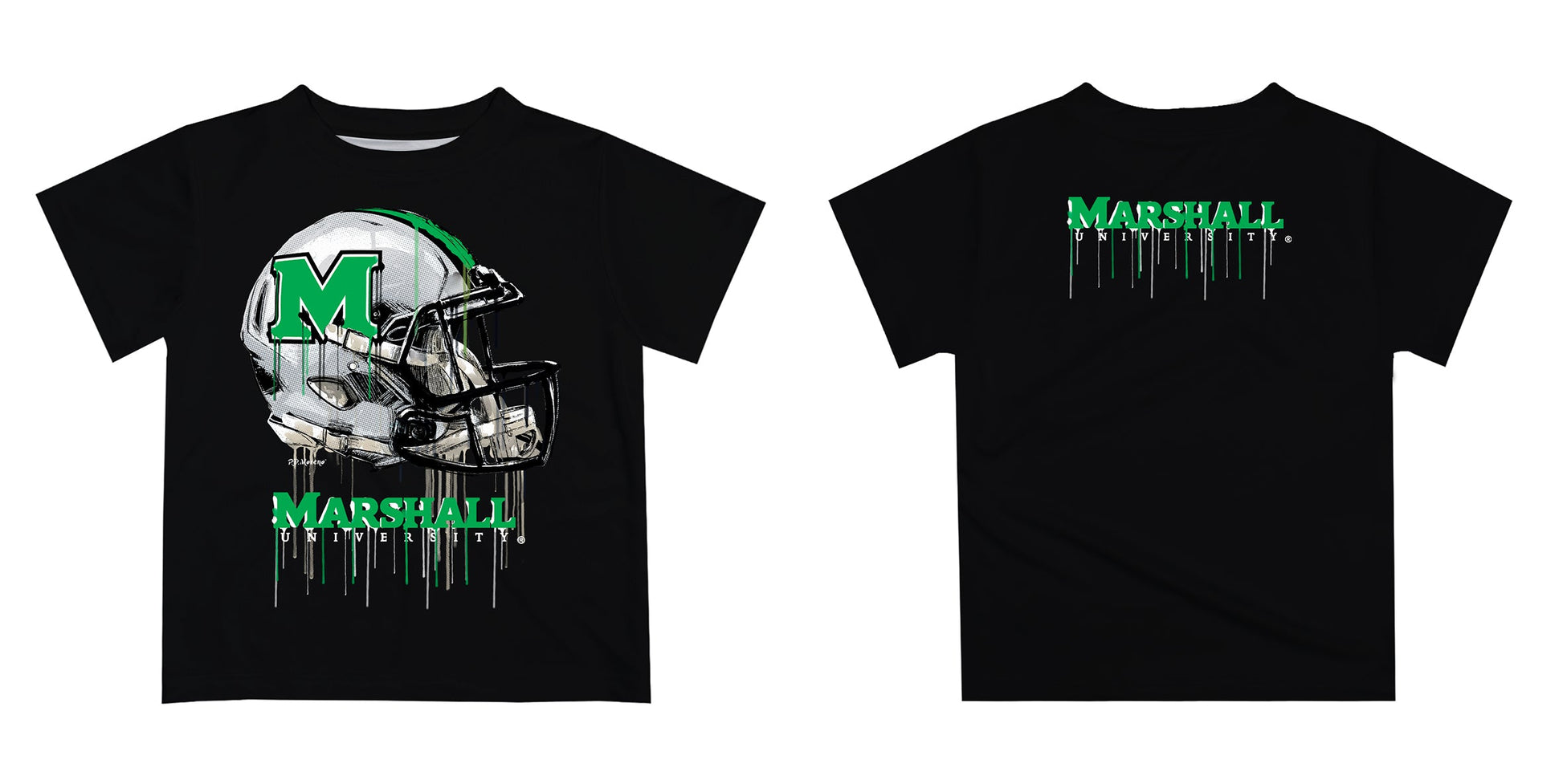 Marshall Thundering Herd MU Original Dripping Football Helmet Black T-Shirt by Vive La Fete