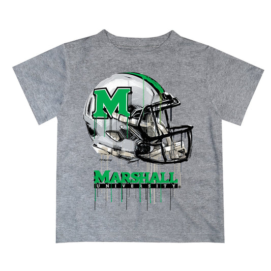 Marshall Thundering Herd MU Original Dripping Football Helmet Heather Gray T-Shirt by Vive La Fete