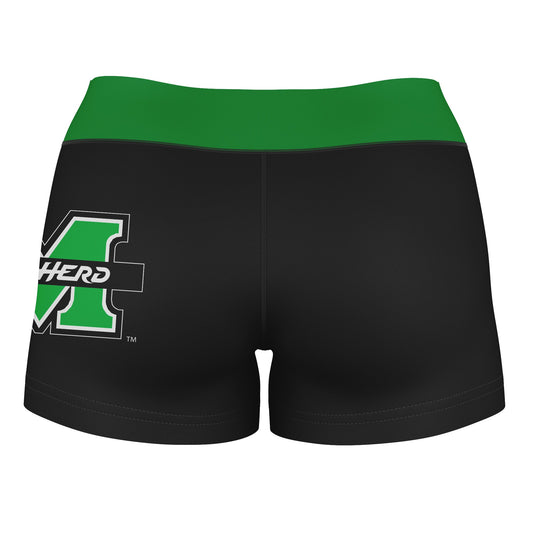 Mouseover Image, Marshall Thundering Herd MU Vive La Fete Logo on Thigh & Waistband Black & Green Women Booty Workout Shorts 3.75 Inseam"