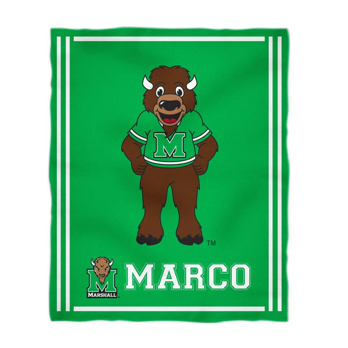 Marshall Thundering Herd MU Kids Game Day Green Plush Soft Minky Blanket 36 x 48 Mascot