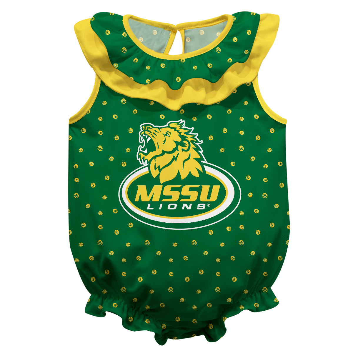 Missouri Southern Lions MSSU Swirls Green Sleeveless Ruffle One Piece