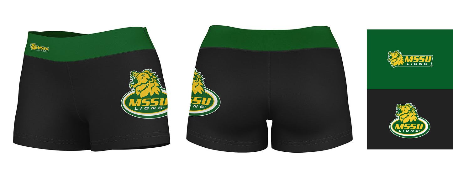 Missouri Southern Lions MSSU Logo on Thigh & Waistband Black & Green Women Yoga Booty Workout Shorts 3.75 Inseam" - Vive La F̻te - Online Apparel Store