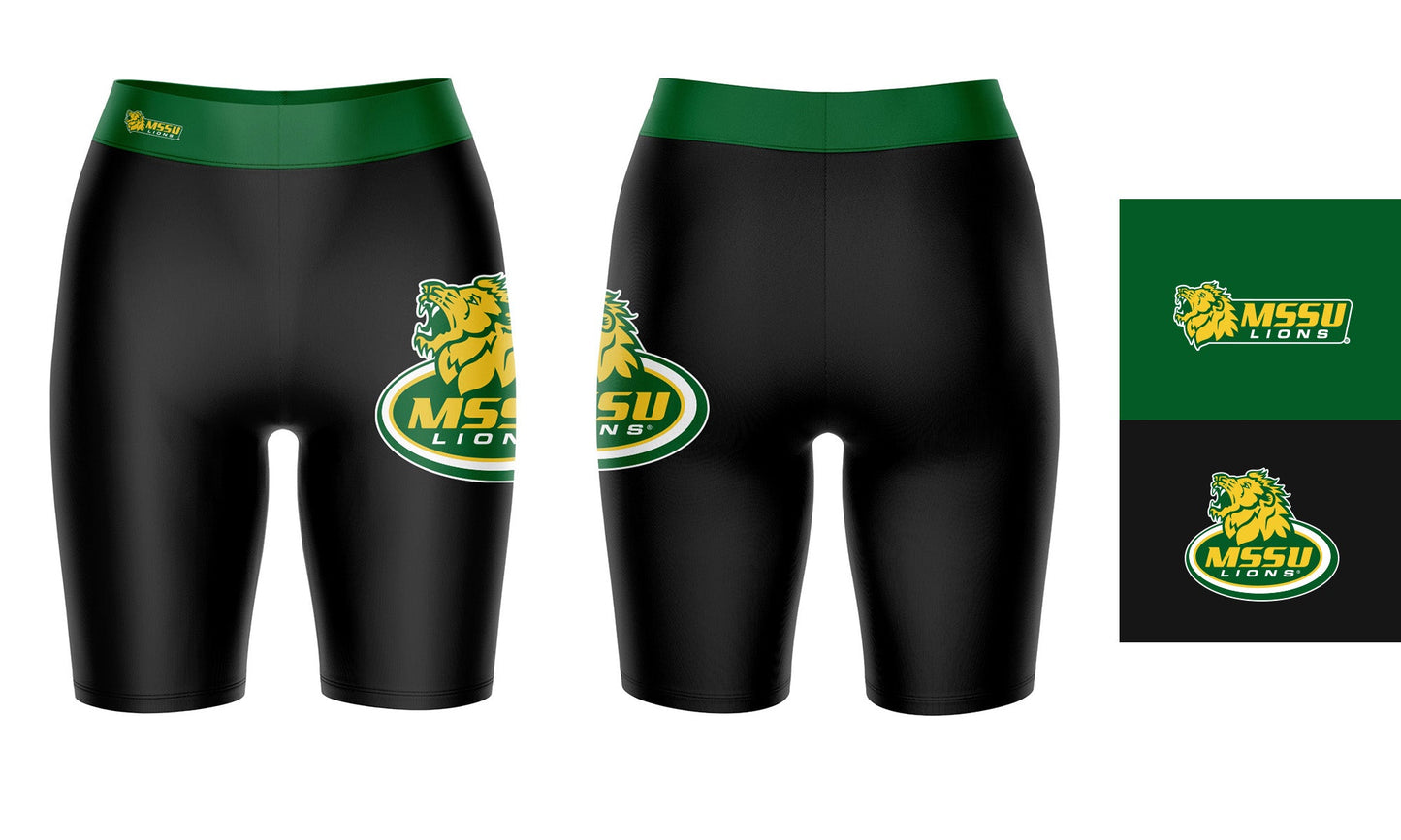 Missouri Southern Lions MSSU Vive La Fete Game Day Logo on Thigh and Waistband Black & Green Women Bike Short 9 Inseam"