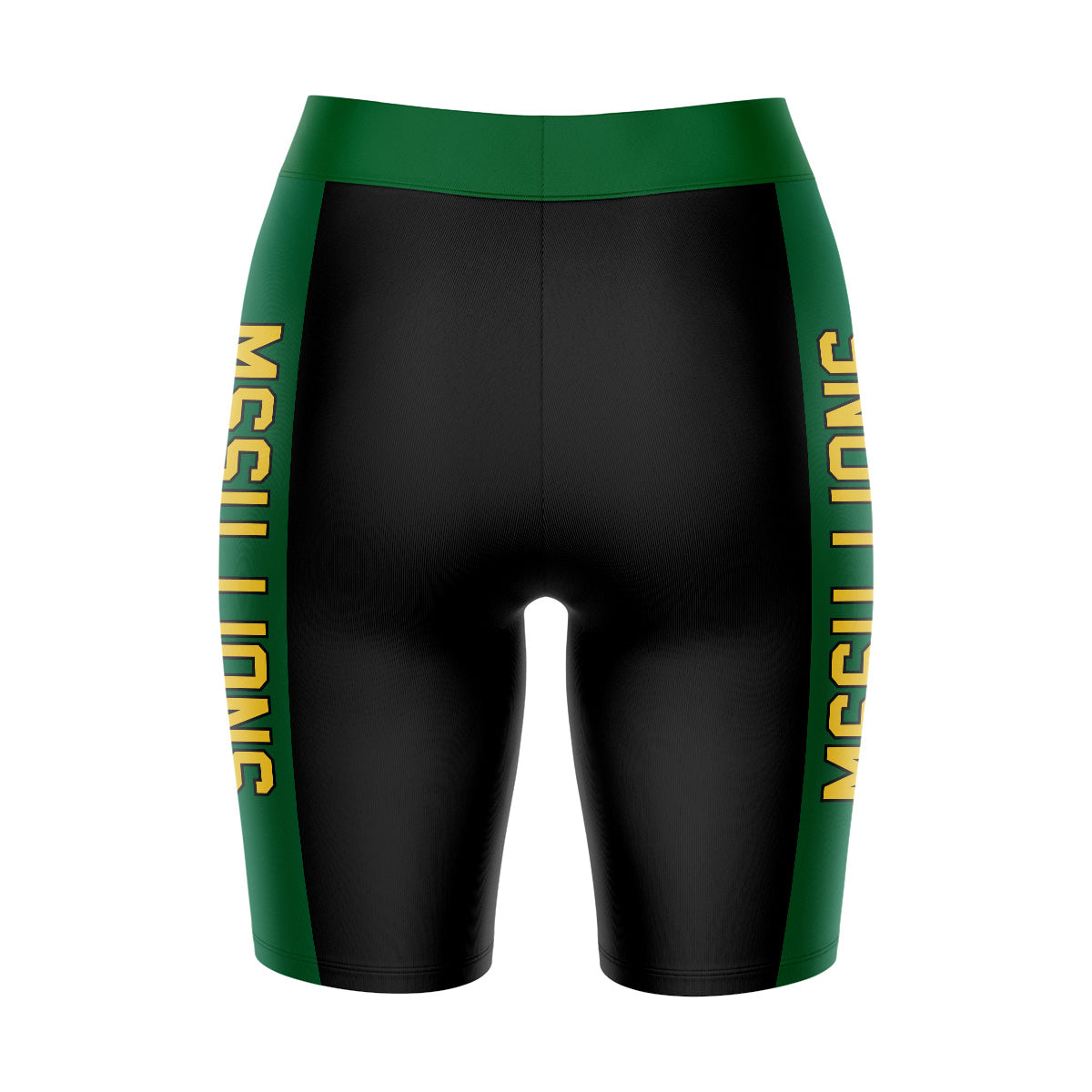 Missouri Southern Lions MSSU Vive La Fete Game Day Logo on Waistband and Green Stripes Black Women Bike Short 9 Inseam