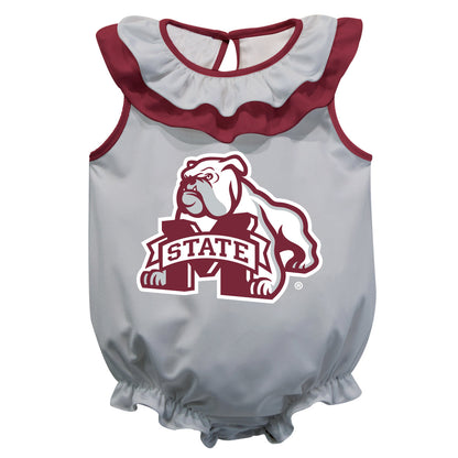 Mississippi State Bulldogs Gray Sleeveless Ruffle One Piece Jumpsuit Logo Bodysuit by Vive La Fete