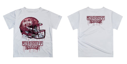 Mississippi State Bulldogs Original Dripping Football Helmet White T-Shirt by Vive La Fete