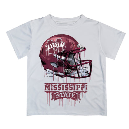 Mississippi State Bulldogs Original Dripping Football Helmet White T-Shirt by Vive La Fete