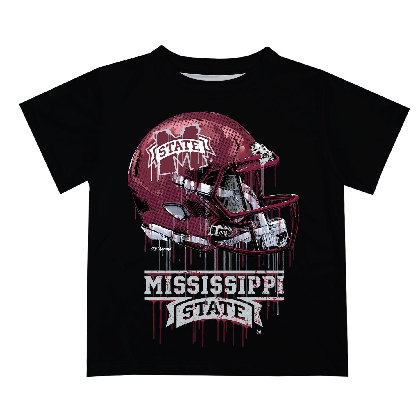 Mississippi State Bulldogs Original Dripping Football Helmet Black T-Shirt by Vive La Fete