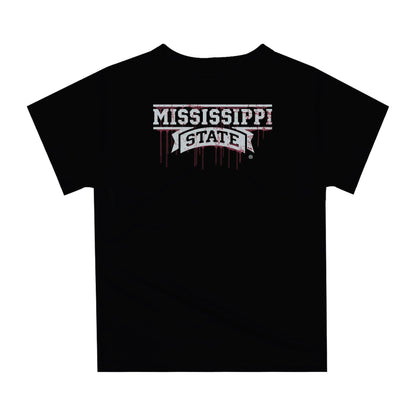 Mississippi State Bulldogs Original Dripping Football Helmet Black T-Shirt by Vive La Fete