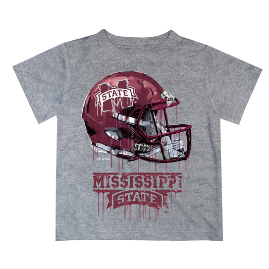 Mississippi State Bulldogs Original Dripping Football Helmet Heather Gray T-Shirt by Vive La Fete