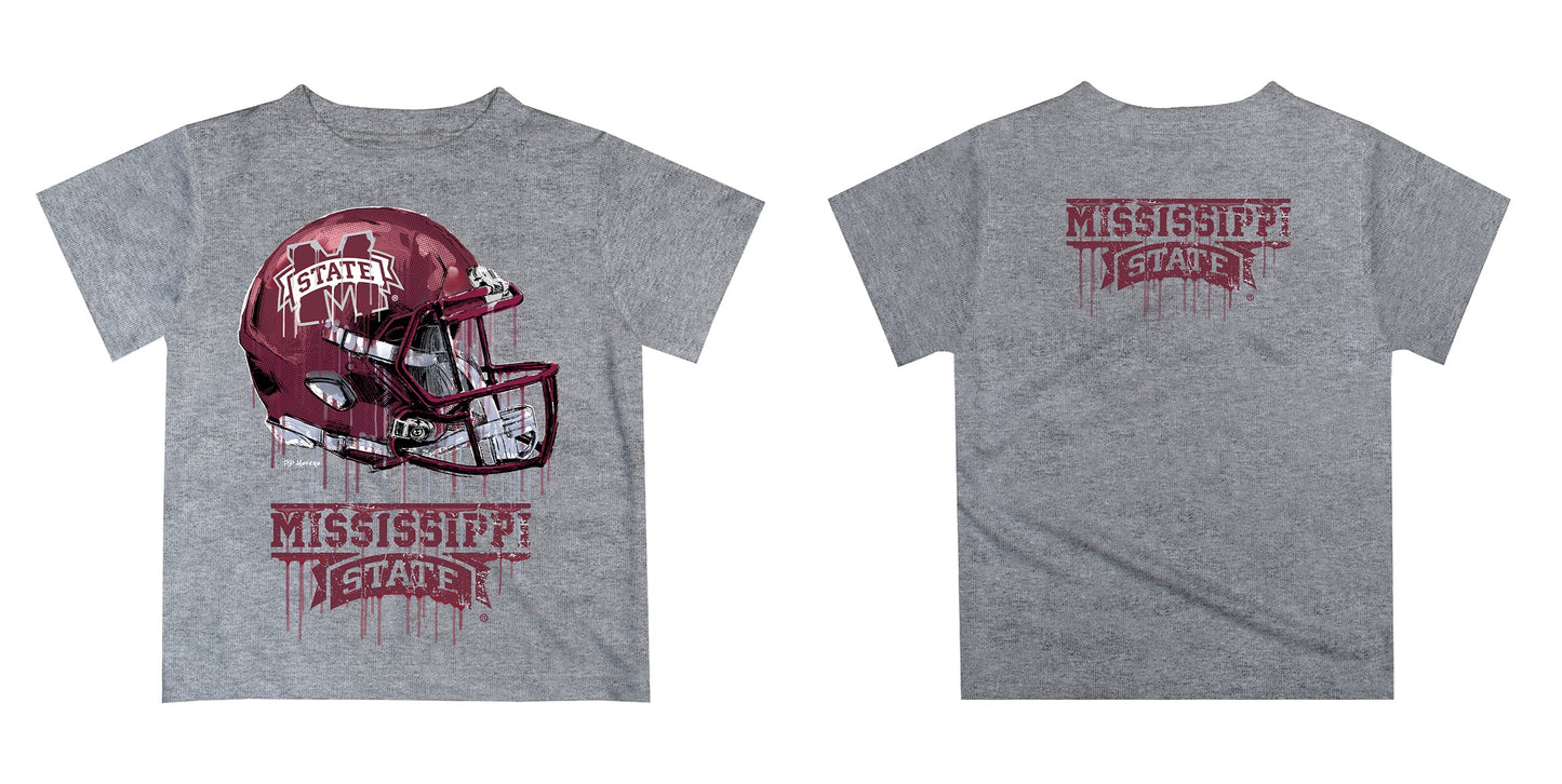 Mississippi State Bulldogs Original Dripping Football Helmet Heather Gray T-Shirt by Vive La Fete