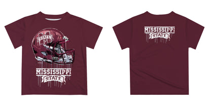 Mississippi State Bulldogs Original Dripping Football Helmet Maroon T-Shirt by Vive La Fete