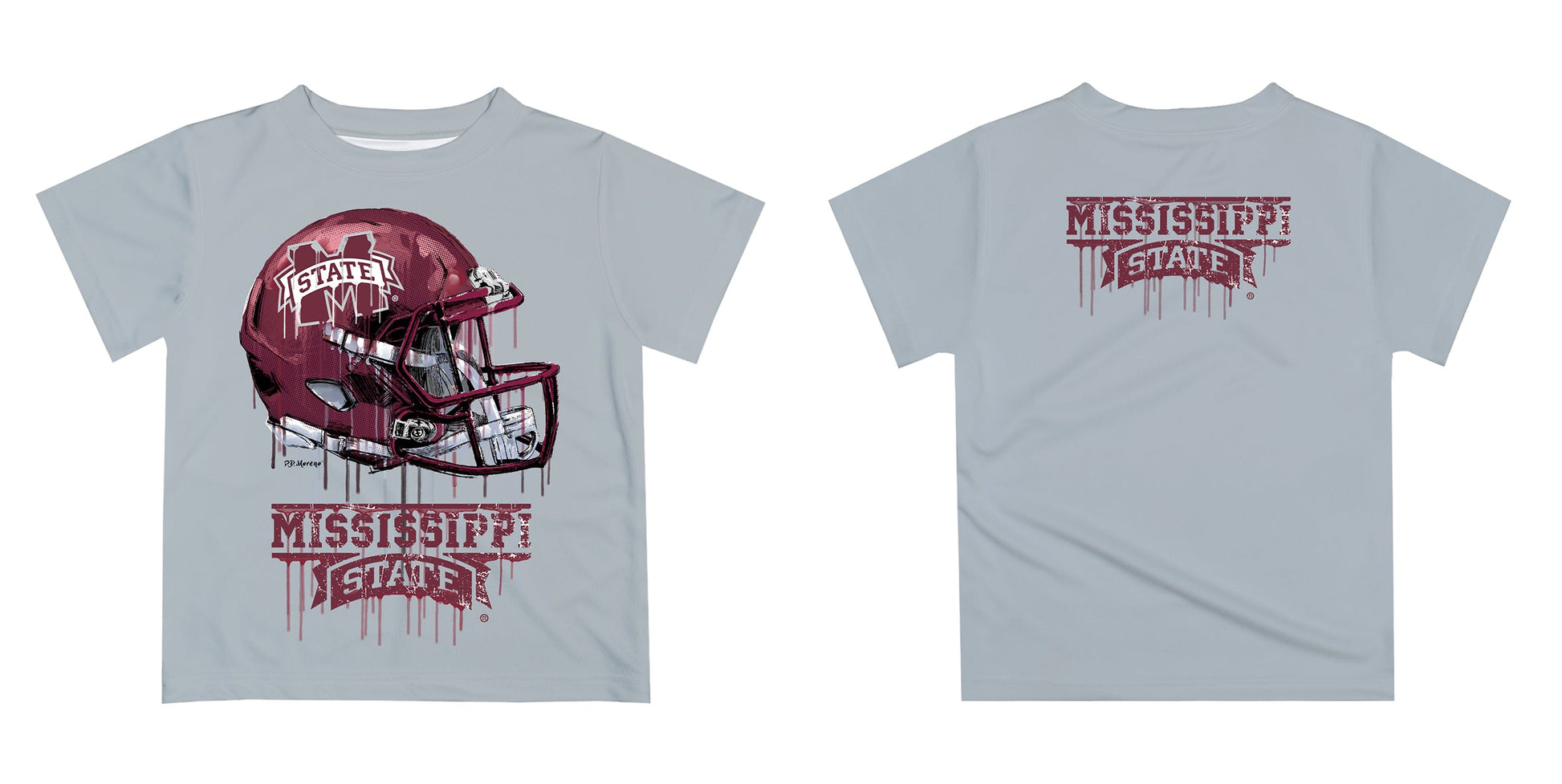 Mississippi State Bulldogs Original Dripping Football Helmet Gray T-Shirt by Vive La Fete