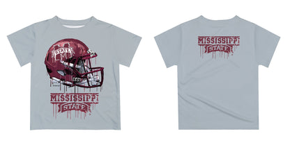 Mississippi State Bulldogs Original Dripping Football Helmet Gray T-Shirt by Vive La Fete