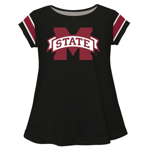 Mississippi State Bulldogs Black And Maroon Short Sleeve Girls Laurie Top by Vive La Fete