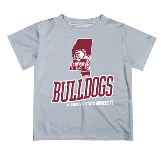 Mississippi State Bulldogs Vive La Fete State Map Gray Short Sleeve Tee Shirt