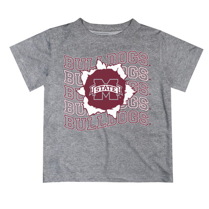 Mississippi State Bulldogs Vive La Fete  Heather Gray Art V1 Short Sleeve Tee Shirt