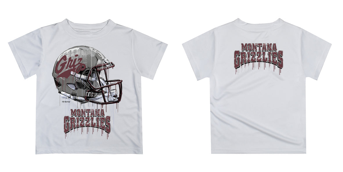 University of Montana Grizzlies Original Dripping Football White T-Shirt by Vive La Fete