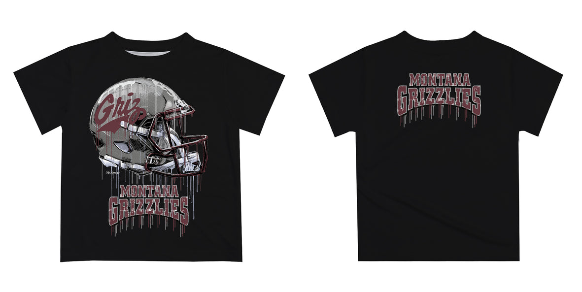 University of Montana Grizzlies Original Dripping Football Black T-Shirt by Vive La Fete