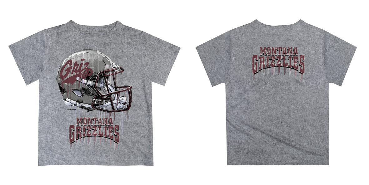 University of Montana Grizzlies Original Dripping Football Heather Gray T-Shirt by Vive La Fete