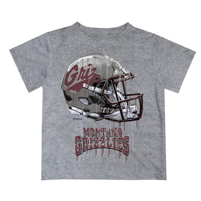 University of Montana Grizzlies Original Dripping Football Heather Gray T-Shirt by Vive La Fete