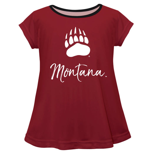 University of Montana Grizzlies Girls Game Day Short Sleeve Maroon Laurie Top by Vive La Fete