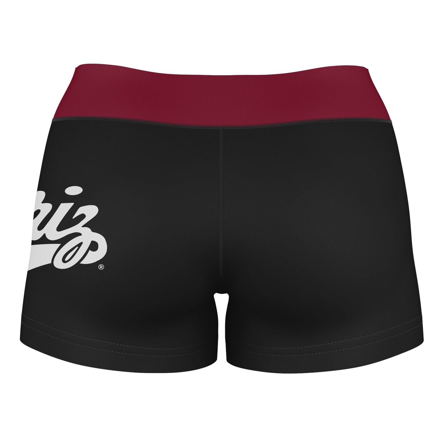 Montana Grizzlies UMT Vive La Fete Logo on Thigh & Waistband Black & Maroon Women Yoga Booty Workout Shorts 3.75 Inseam" - Vive La F̻te - Online Apparel Store