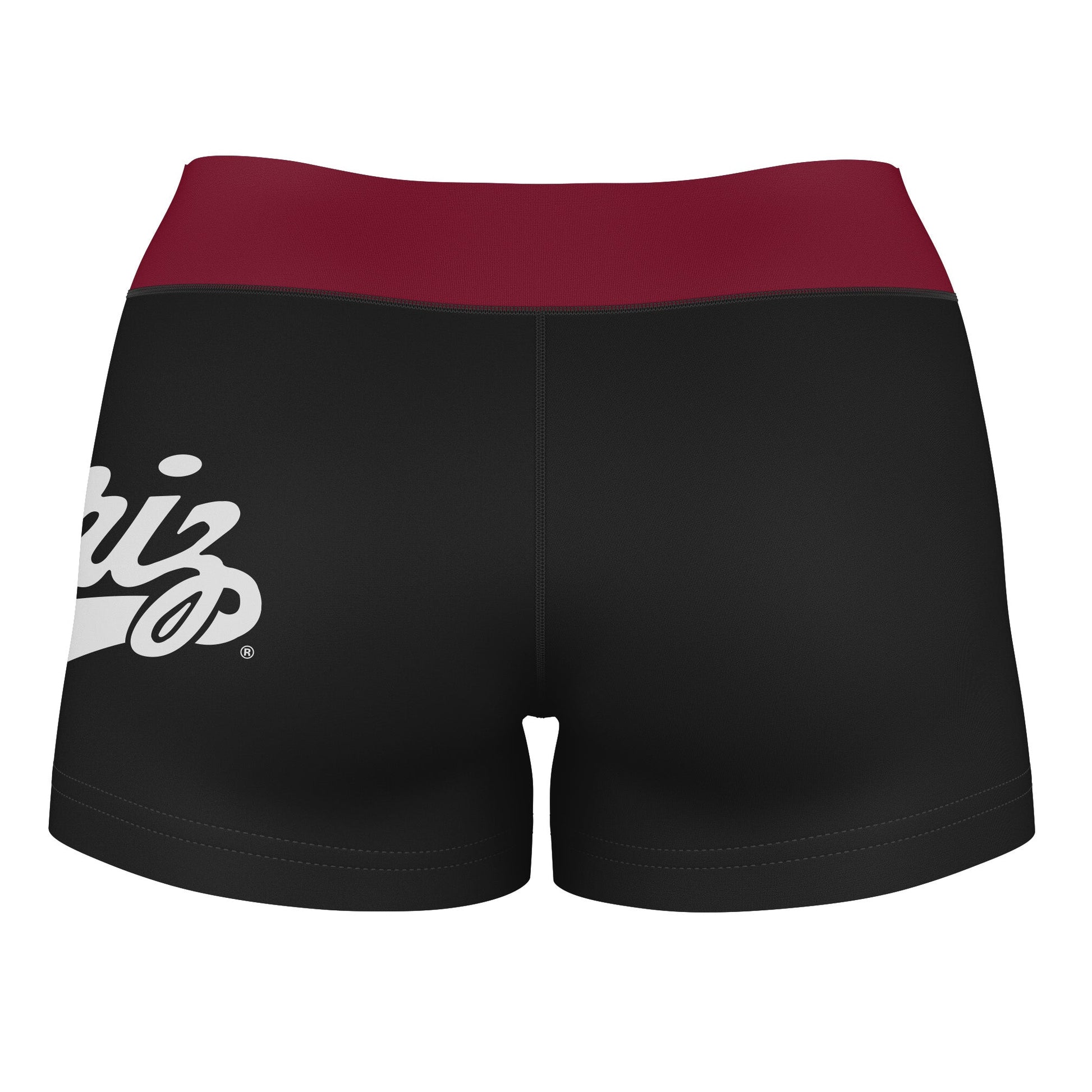 Montana Grizzlies UMT Vive La Fete Logo on Thigh & Waistband Black & Maroon Women Yoga Booty Workout Shorts 3.75 Inseam" - Vive La F̻te - Online Apparel Store