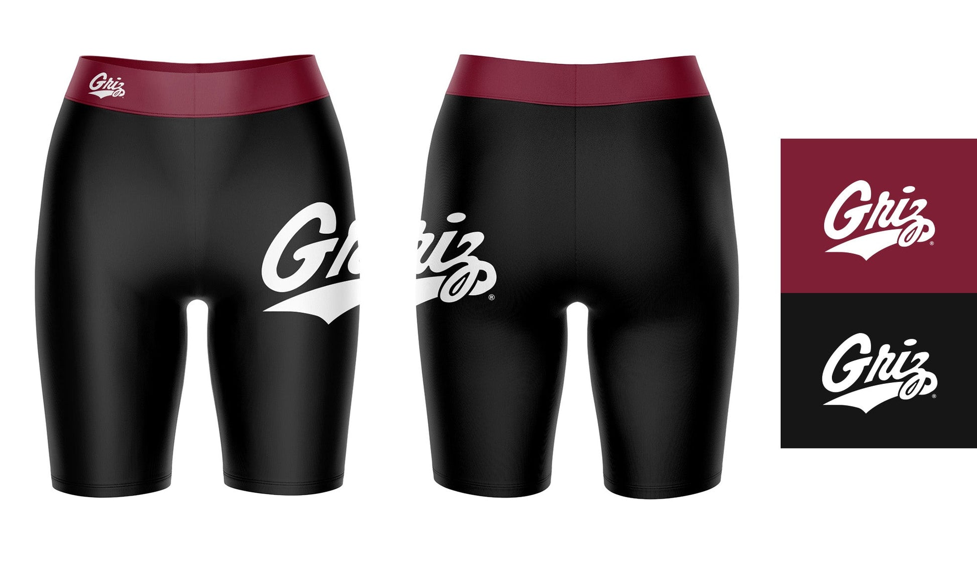 Montana Grizzlies UMT Vive La Fete Game Day Logo on Thigh and Waistband Black and Maroon Women Bike Short 9 Inseam"