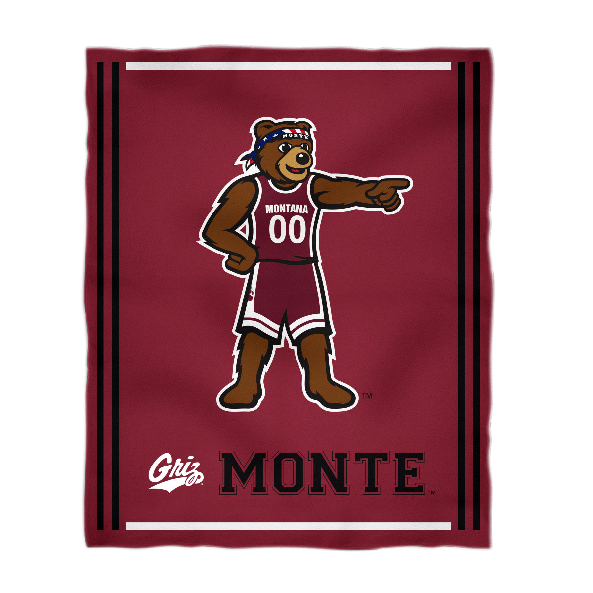 University of Montana Grizzlies Kids Game Day Maroon Plush Soft Minky Blanket 36 x 48 Mascot